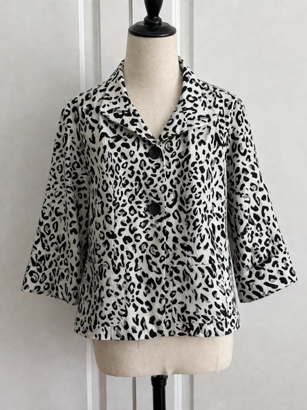 Marisa Christina Leopard Print Lightweight Silk Blend 3/4 Sleeve Jacket Size SM